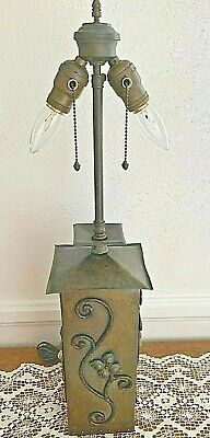Antique Arts And Crafts Hammered Brass and Iron Lamp