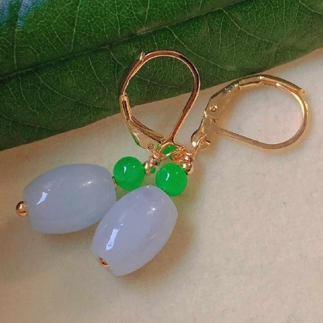 Fashion natural white Barrel jade green jade beads gold earrings Diy Aquaculture