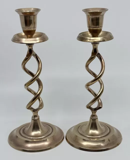 Vintage Brass Barley Twist Candle Holders 21cm Tall  Candle Sticks Two