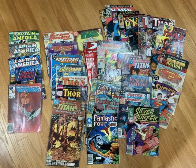 1980’s Comic Books Marvel & DC Lot Of 40 Damaged Covers, Good Reading