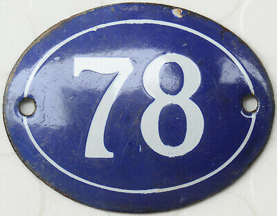 Old blue oval French house number 78 door gate plate plaque enamel steel sign