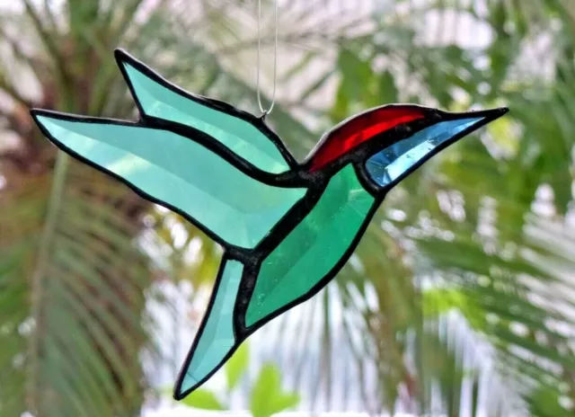 Bleiverglasung Fensterbild Suncatcher  "Türkis- Kolibri"  in Tiffany