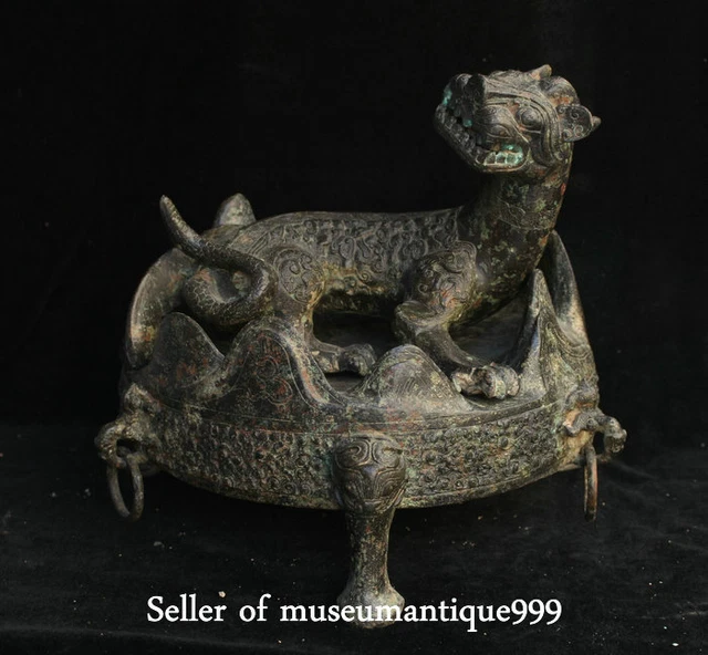 26CM Ancient Chinese Bronze Ware Dynasty Pixiu Beast Statue inkstone inkslab