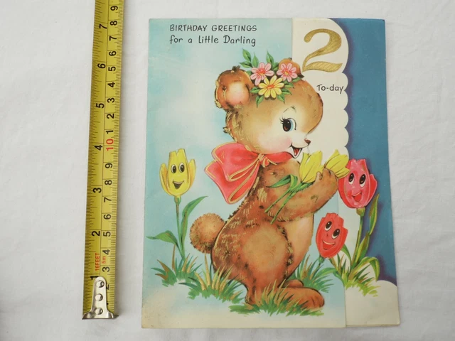 USED vintage 1960s/1970s 2nd BIRTHDAY greeting card scrapbook