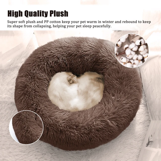 Donut Plush Pet Dog Cat Bed Fluffy Soft Warm Calming Bed Sleeping Kennel Nest 2