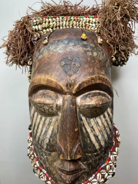 Kuba Helmet Mask Pwoo Itok Raffia Large Congo African Art 12" X 8" X 6" 11