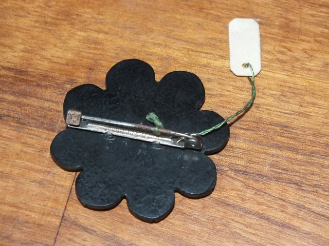 Broche de DEUIL ancienne ovale noire effet strass résine