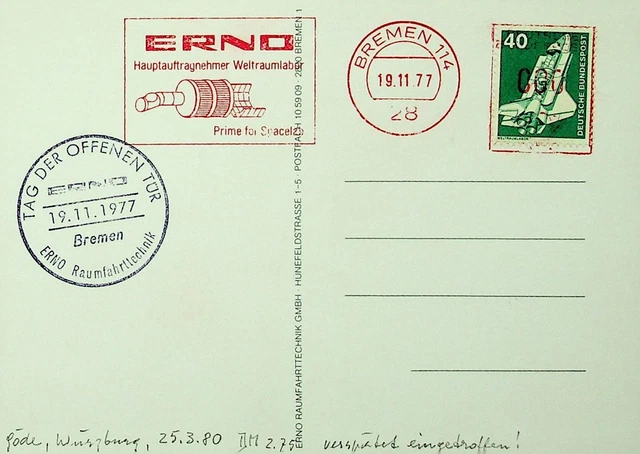 Deutschland 1977 Tag Der Offenen Tur Spacelab Bremen Rocket Ppc W / Cachet