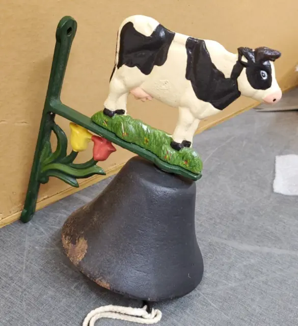 Vintage Cast Iron Cow Dinner Bell - Painted
