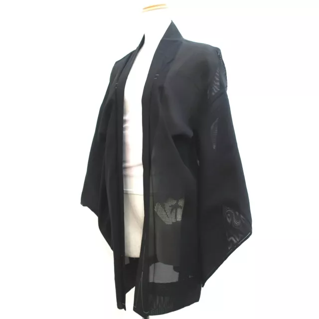 9032D1 Silk Vintage Japanese Kimono Haori Jacket See-Through Folding Fan Bamboo
