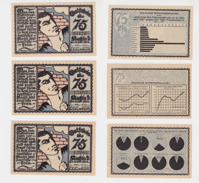 3x 75 Pfennig Banknoten Notgeld Stadt Kahla 15. Oktober 1921 (137907)