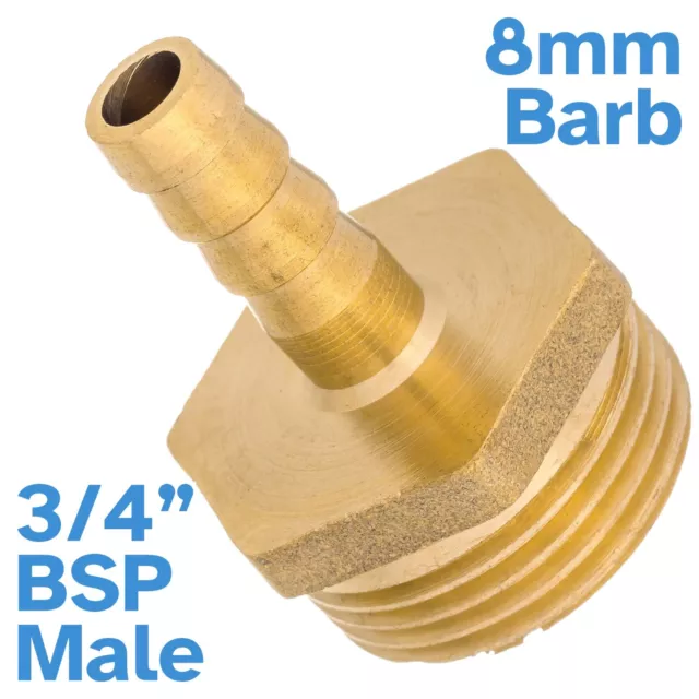 Brass 8mm Barb Hose - 3/4" BSP Male Threaded Pipe Fitting Tail Connector Thread