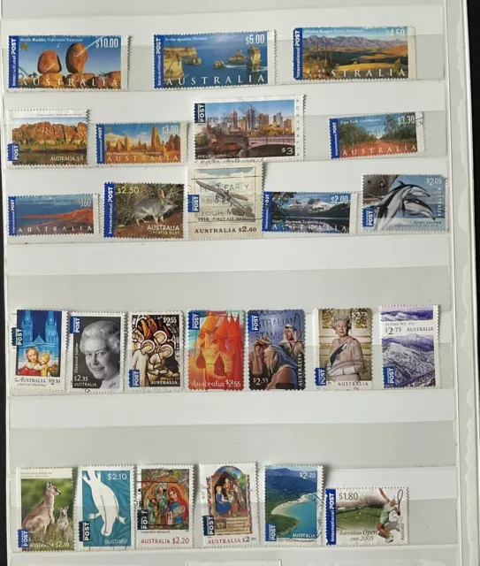 AUSTRALIA. 50 INTERNATIONAL POST FINE USED STAMPS. Values to $10