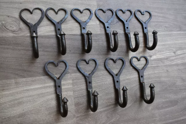 Iron Hand forged Heart coat bath hanger library school hooks Farm decor 10 pcs