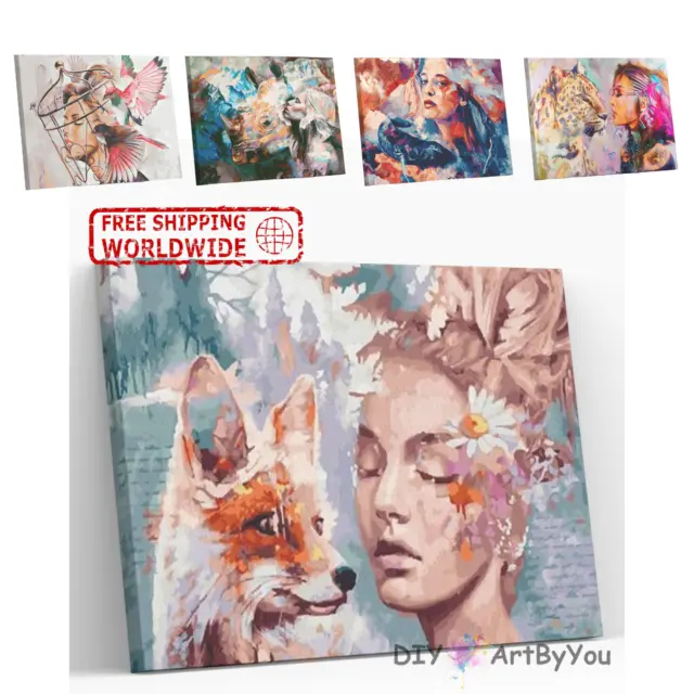 Paint By Numbers Kit DIY Oil Painting Canvas Art Woman Animal Fox Bird Cheetah