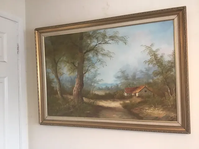 vntage gilt framed signed original oil painting very large landscape 20th C 2