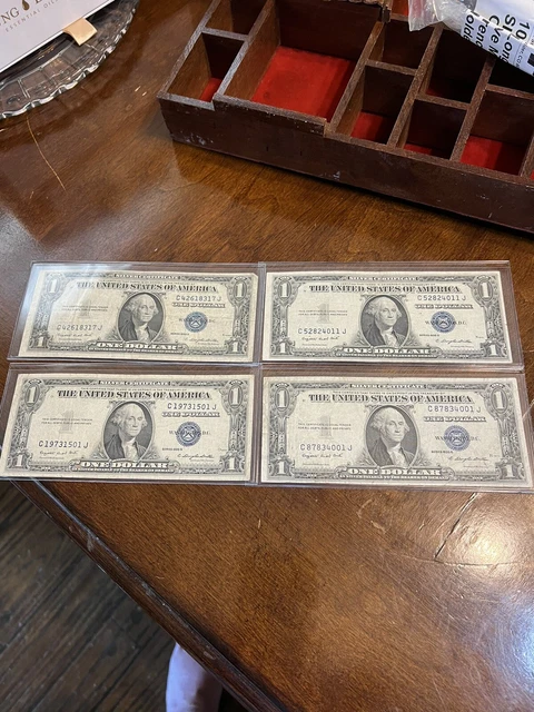 Silver Certificates * 1935 * Series G * One Dollar Bills Four Note Lot Blue Seal