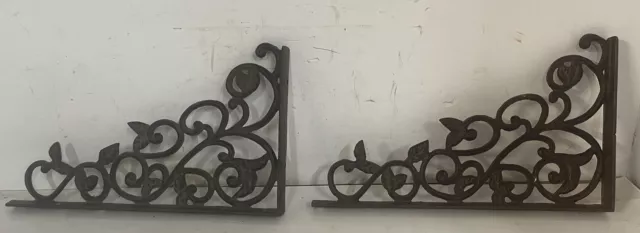 ANTIQUE CAST IRON ORNATE ART NOUVEAU SHELF WALL BRACKETS Pair