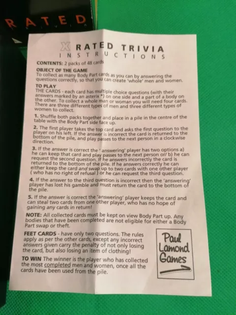 Vintage X Rated Trivia Quiz Adulto Paul Lamond Games 1991 ottime condizioni 3