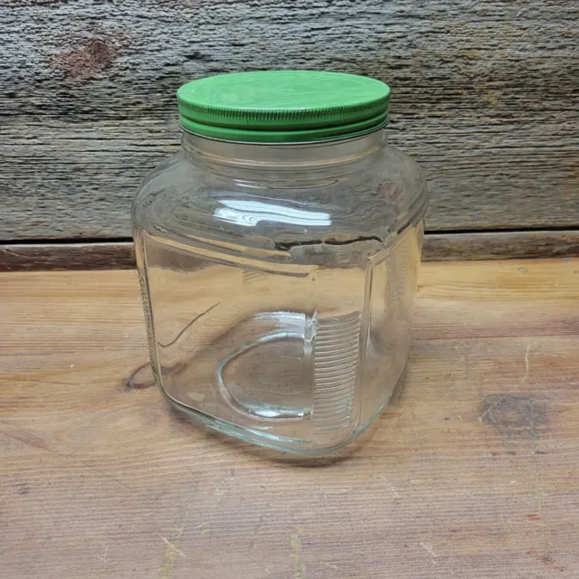 VTG Anchor Hocking Hoosier Cabinet Glass Ribbed Gallon Canister Cookie Jar