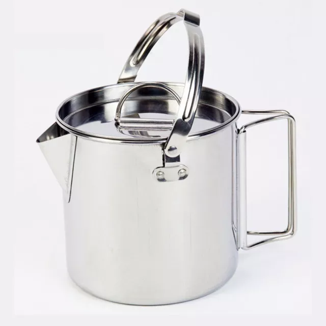 Stainless Steel Camping Kettle Outdoor Picnic Cookware Campfire Hanging Pot 1.2L