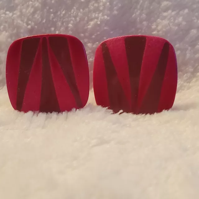 Vintage 1970s Hot Pink Button Abstract Studs Modern Earrings Jewelry Acessories
