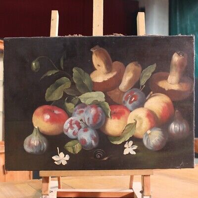 Pintura italiana oleo sobre lienzo bodegon fruta cuadro estilo antiguo