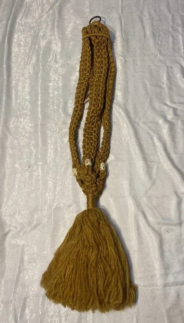 Vintage Macrame Plant Hanger Holder 39"L Ceramic Butterfly & Beads 7