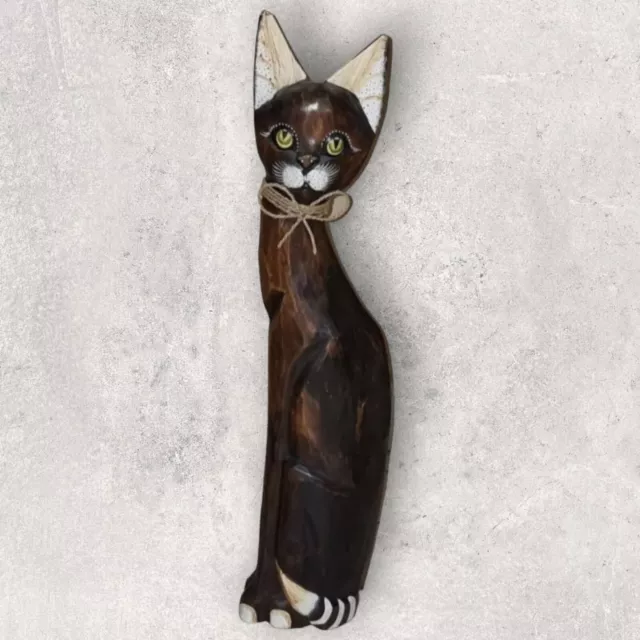 Chat  Ancienne Figurine En Bois Vintage   - 60 Cm Statue De Chat - Cat Statue