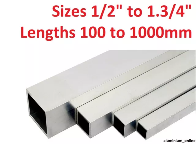 ALUMINIUM SQUARE BOX SECTION TUBE 1/2" 5/8 3/4 1" 1.1/8 1.1/4 1.1/2" 1.3/4 inch