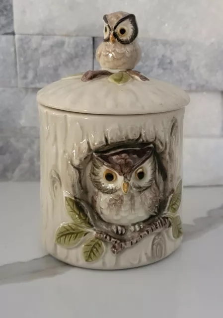 OMC Japan Owl in Tree Canister Jar with Lid Covered Sugar Vintage Hard to Find