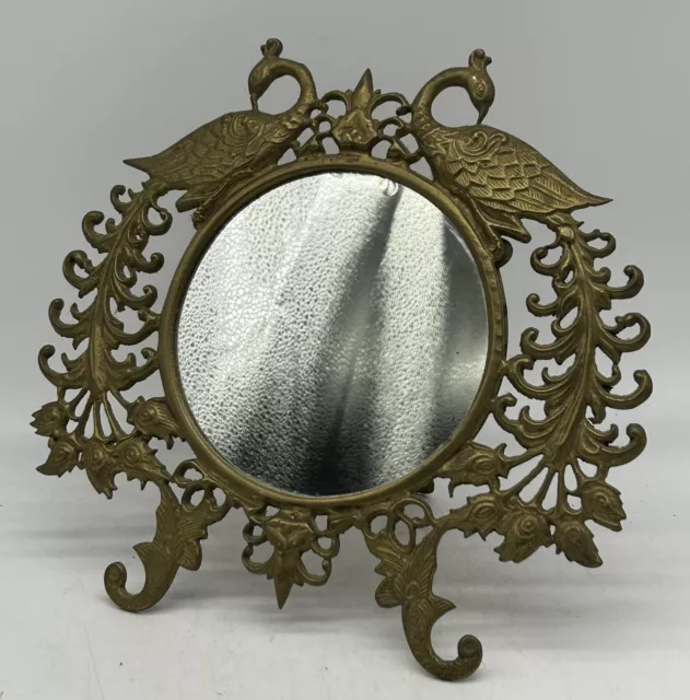 Vintage Brass Peacock Mirror, PWF, India