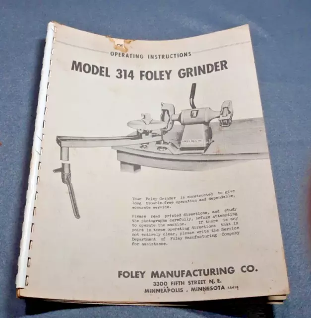 Vintage Foley Operating Manual #314 grinder