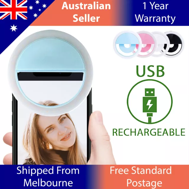 Portable Selfie Ring Light for Phone LED USB Camera Flash Round Clip On 3 Modes