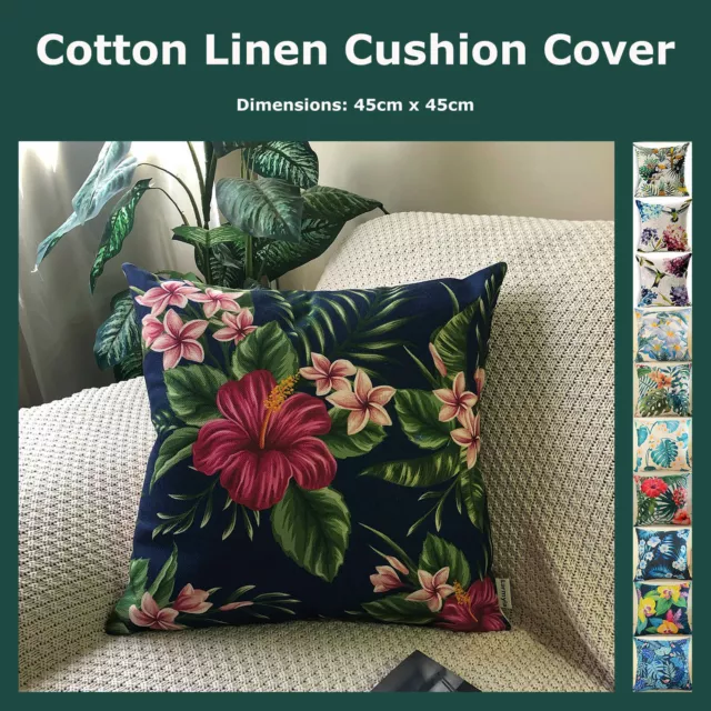 Tropical Floral Leaf Flamingo Bird Cotton Linen Cushion Cover Jungle Pillow Case