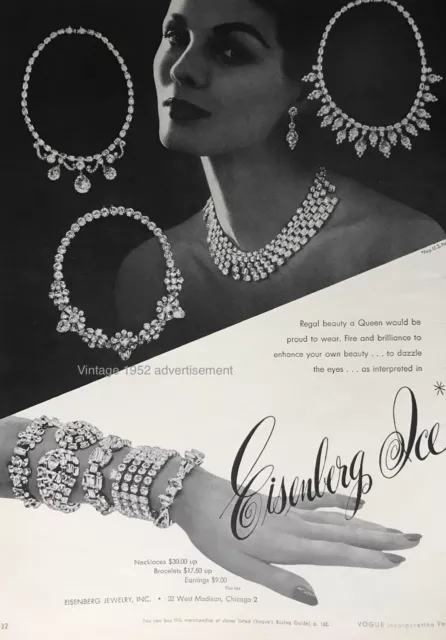 1952 Eisenberg Ice Jewelry PRINT AD Rhinestone Bracelets VINTAGE Chicago Store