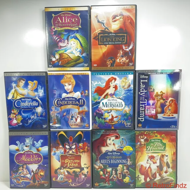 Lot of 10 Disney Movie DVDs Cinderella Lion King Aladdin Alice in Wonderland +