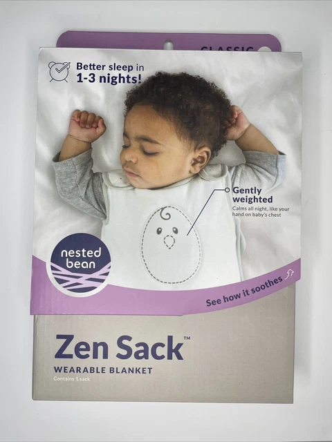NUEVO Saco Zen Anidado Bean Talla Clásica Mediano 6-15 Meses Blanco Algodón ZKC200-M