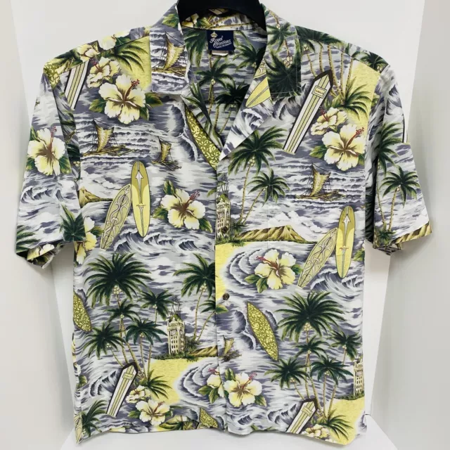 VTG Royal Creations Hawaiian Shirt Sz L Made In Hawaii Surf Boards Waikiki