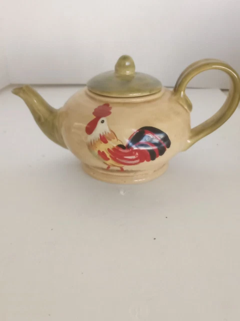 Vintage Country Rooster Teapot Gold / Green  Ceramic Teapot 6.5” Tall