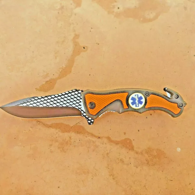 8" PARAMEDIC ORANGE EMS Spring Assisted Folding Rescue Pocket Knife Tactical EDC