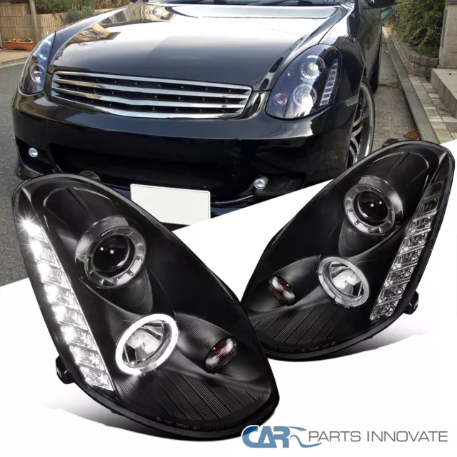 Black Fits 2005-2006 Infiniti G35 4Dr LED Halo Projector Headlights Left+Right