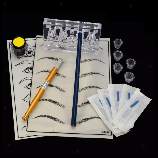 Microblading Permanent Makeup Eyebrow Tattoo Needle Pencil Practice Skin Kit