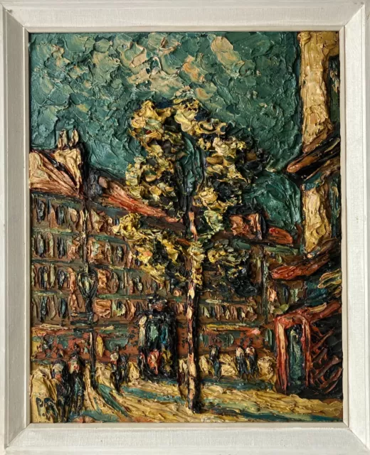 Ölbild Expressionist Stadtansicht Personen Paris Preben Rasmussen 55,5 x 45,5 cm