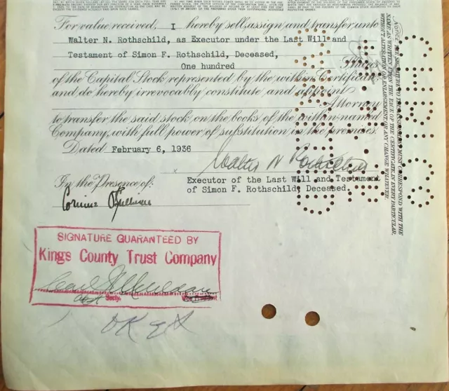 SIMON F/WALTER N ROTHSCHILD 'Abraham & Straus' 1926 Stock Certificate, Autograph 2