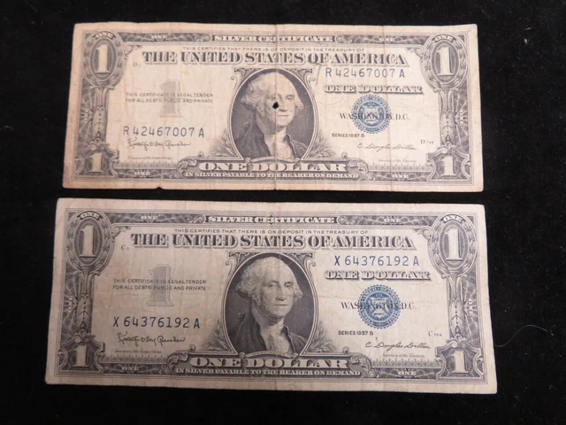 (2) 1957-B $1 Circulated Silver Certificate Blue Seal *