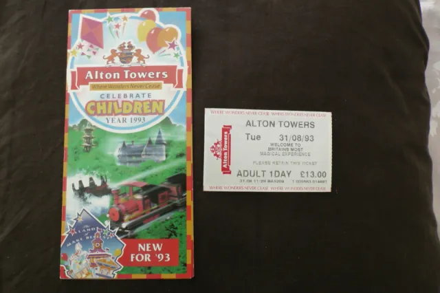 Alton Towers theme park 1993 map guide + ticket
