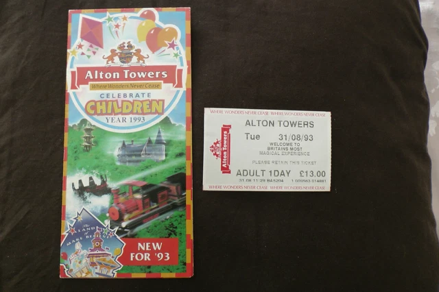 Alton Towers theme park 1993 map guide + ticket