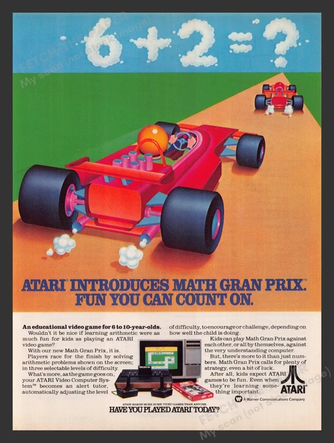 Atari Math Gran Prix Video Game 1980s Print Advertisement Ad 1982