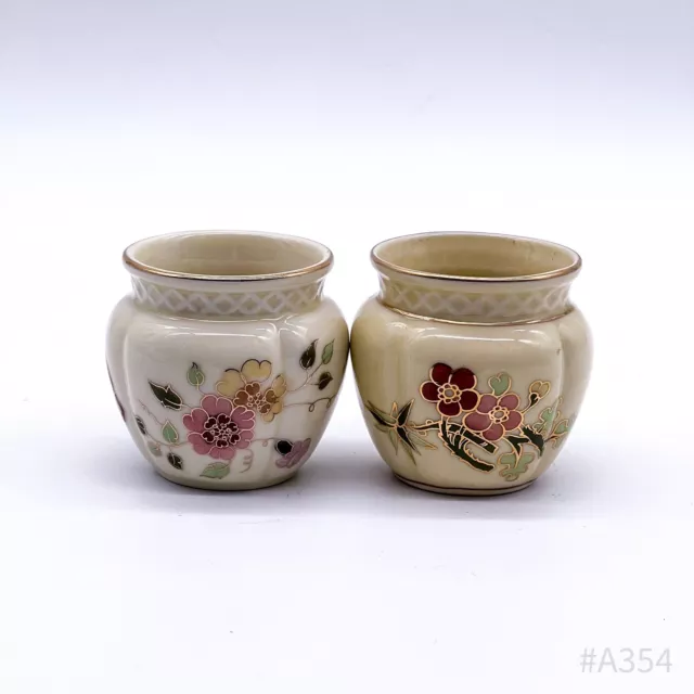 2er Set Zsolnay Hungary Pécs Vase Hand Painted mit Blumendekor & Goldrand | 6cm